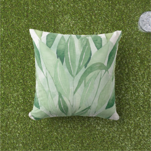 Cojín De Exterior Follaje de Hojas Verdes Botánico Blanco Naturaleza