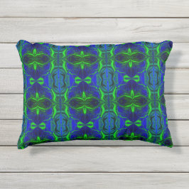 Cojín De Exterior Formas, 'trazos verdes flotan' sobre fondo azul