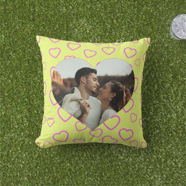 Cojín De Exterior Foto del patrón cardíaco de Moda romántica (Césped)