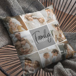 Cojín De Exterior Fotografía de la familia Collage y regalo gris per<br><div class="desc">Crea un hermoso collage familiar personalizado con ocho fotos, acompañado de un nombre familiar personalizado en gris. Este regalo único y atento es perfecto para conmemorar momentos especiales y celebrar el amor y el vínculo dentro de una familia. El collage contiene ocho fotos cuidadosamente seleccionadas que se pueden proporcionar, mostrando...</div>