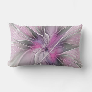 Cojín De Exterior Fractal floral moderno abstracto flor rosa gris