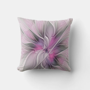 Cojín De Exterior Fractal floral moderno abstracto flor rosa gris