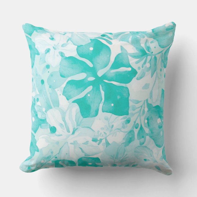Cojín De Exterior Frangipani Flowers Pattern, Tropical, Turquoise (Anverso)