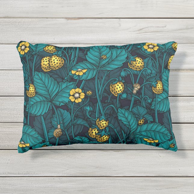 Cojín De Exterior Fresas silvestres, amarillas y azules (Anverso)