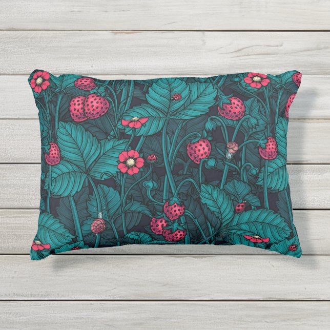 Cojín De Exterior Fresas silvestres, rojas y azules (Anverso)