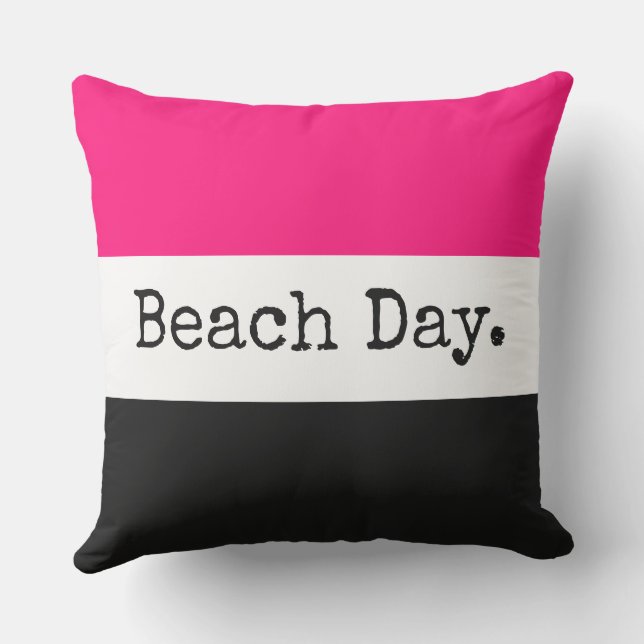 Cojín De Exterior Fun Bright Pink Black Strips "Beach Day" (Reverso )