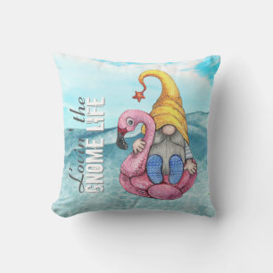 Cojín De Exterior Funny Gnome Pink Flamingo Float Summer Beach