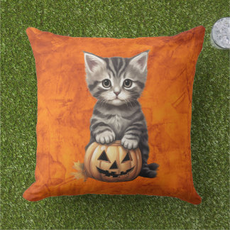 Cojín De Exterior Gato de Halloween Adorable Calabaza Decoración Oto