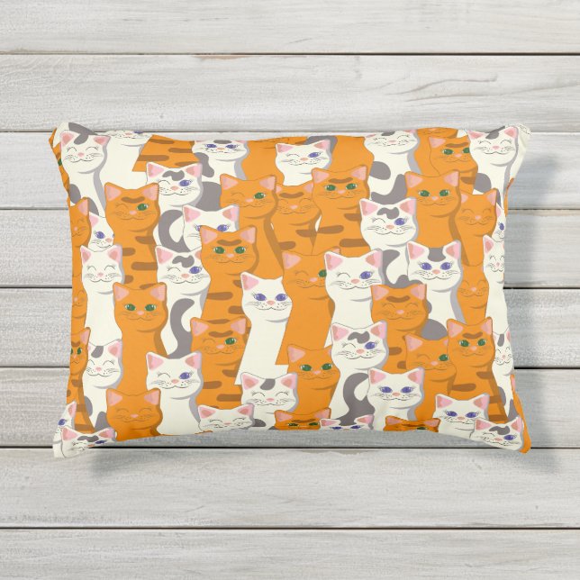 Cojín De Exterior Gatos blancos y jengibre patrón ojos verdes ojos a (Anverso)