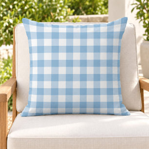 Cojín De Exterior Gingham de cuadros blancos azul cielo