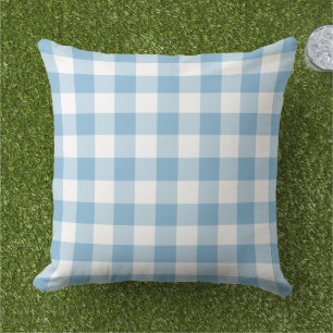 Cojín De Exterior Gingham de cuadros blancos azul cielo