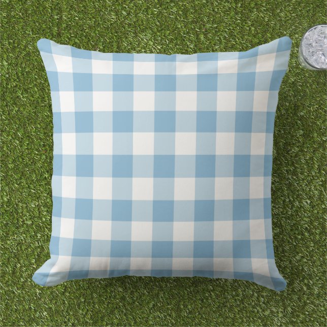 Cojín De Exterior Gingham de cuadros blancos azul cielo (Césped)