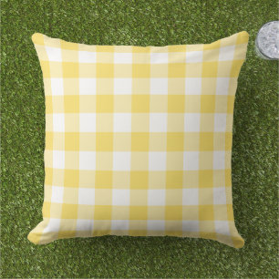 Cojín De Exterior Gingham de cuadros blancos y amarillo brillante