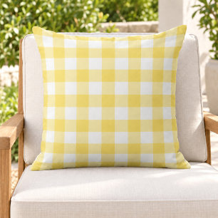 Cojín De Exterior Gingham de cuadros blancos y amarillo brillante