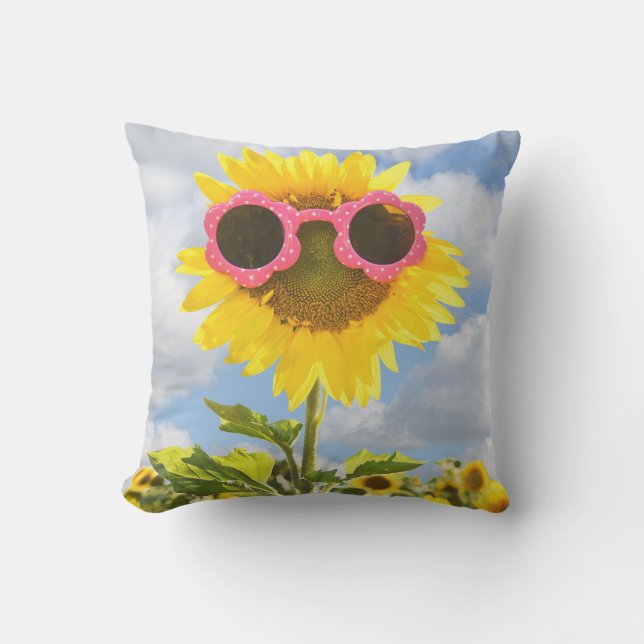Cojín De Exterior Girasol con gafas de sol (Anverso)