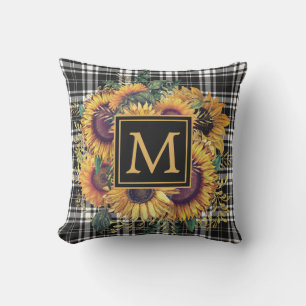 Cojín De Exterior Girasoles amarillos Cuadro negro y blanco Monogram