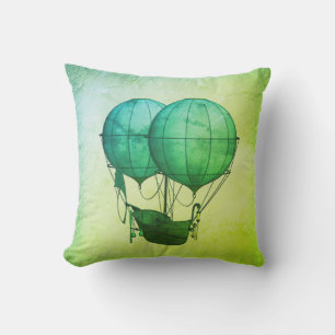 Cojín De Exterior Globos aerostáticos Steampunk con verde barco
