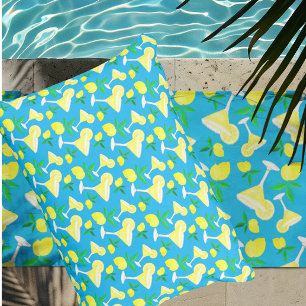 Cojín De Exterior Gotitas de limón Limones Azul Caribeño