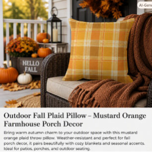 Cojín De Exterior Granja Otoño Cuadro Mostaza Naranja Porche Exterio