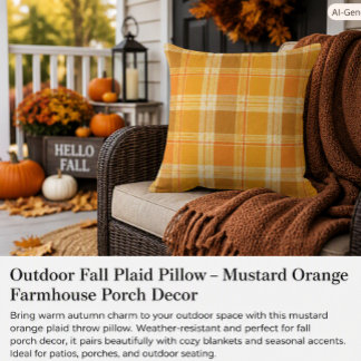 Cojín De Exterior Granja Otoño Cuadro Mostaza Naranja Porche Exterio