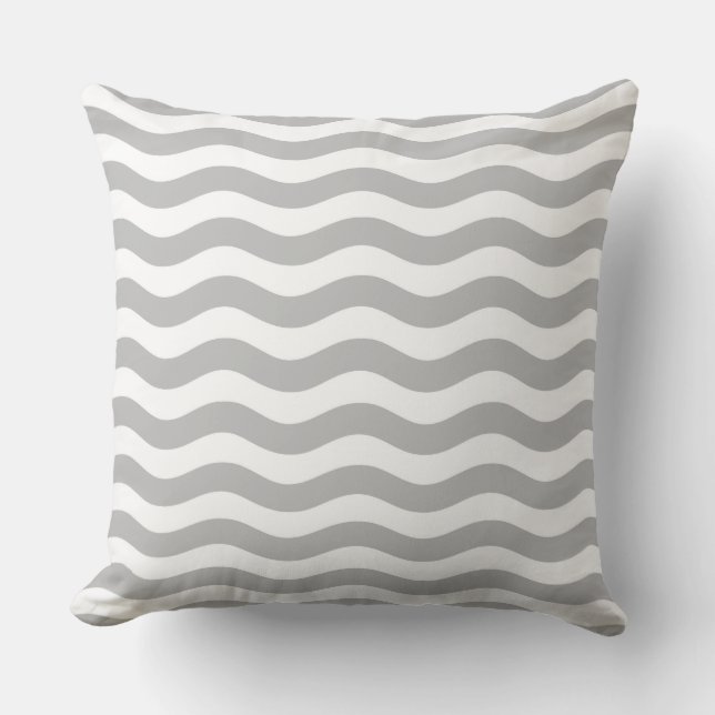 Cojín De Exterior Gray and White Coastal Wave Pattern (Anverso)