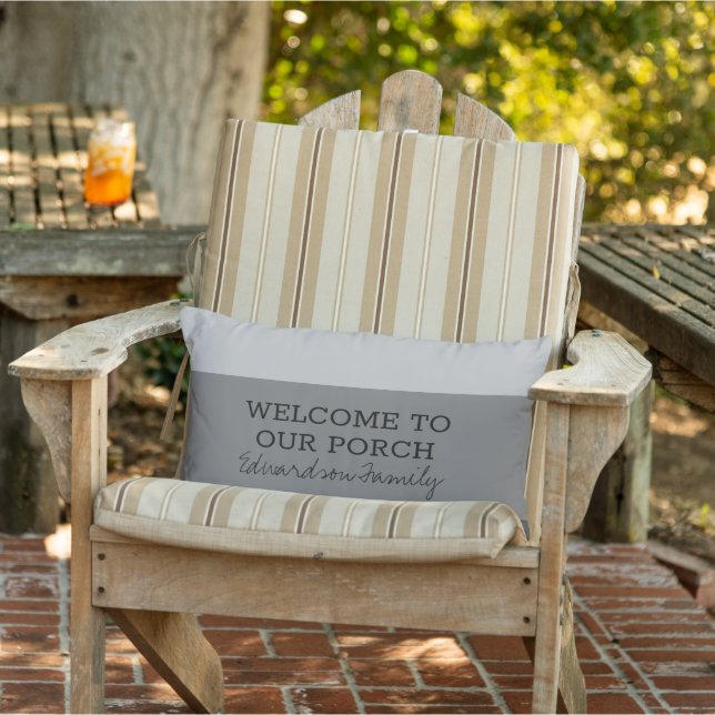 Cojín De Exterior Gray stripes welcome porch family name (Silla)
