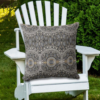 Cojín De Exterior grunge steampunk art deco negro plateado bohemio