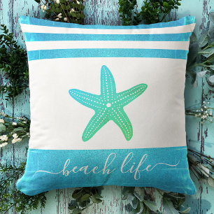 Cojín De Exterior Guión de la vida de la playa estrella azul turques