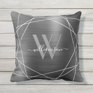 Cojín De Exterior Guión del nombre Metalizado del monograma pinchad