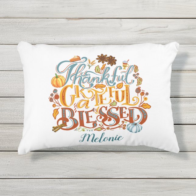 Cojín De Exterior Guión festivo Agradecimiento bendecido otoño (Anverso)