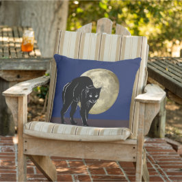 Cojín De Exterior Halloween Prowling Black Cat En Una Noche De Luna 