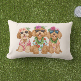 Cojín De Exterior Hawaiian Goldendoodle Dogs Flower Lei