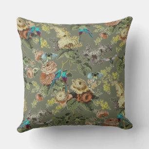 Cojín De Exterior Hermosa ave exótica, fondo verde pantano