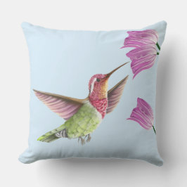 Cojín De Exterior Hermoso colibrí en vuelo con tulipanes