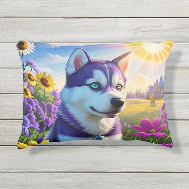 Cojín De Exterior Hermoso Perro Husky Cuatro (Anverso)