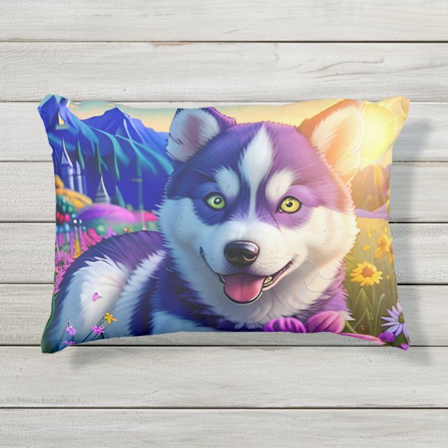 Cojín De Exterior Hermoso Perro Husky Tres (Anverso)