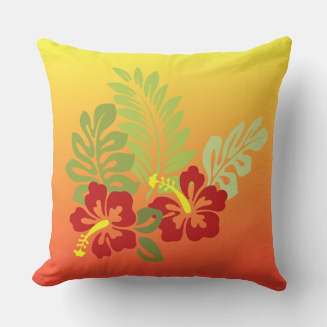 Cojín De Exterior Hibiscus & Sunset inspirado en la retirada tropica (Anverso)