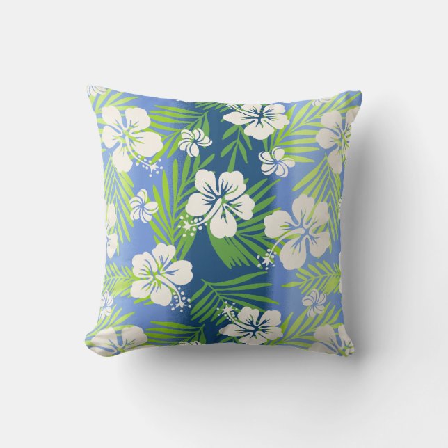 Cojín De Exterior Hibiscus tropical Kalani Tie Dye reversible - Azul (Anverso)