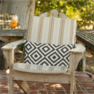Cojín De Exterior Hip Black Ivory Ikat Square Mosaic Art Pattern