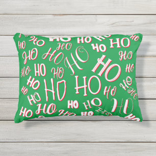 Cojín De Exterior HO HO HO patrón de texto de Navidad blanco verde r