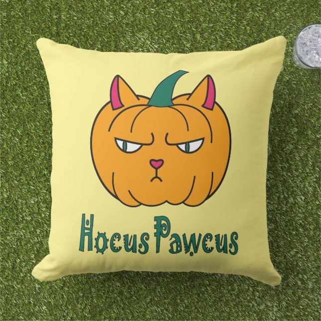 Cojín De Exterior Hocucus pawcus Halloween calabaza ginger cat magia (Césped)