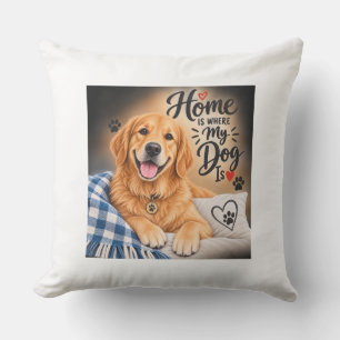 Cojín De Exterior Hogar Es Donde Está Mi Perro – Lindo Golden Retrie