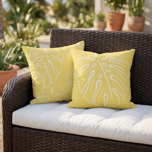 Cojín De Exterior Hoja Tropical Blanca Motivo Luz Amarillo Maíz Sole