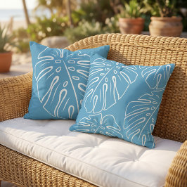 Cojín De Exterior Hoja Tropical Blanca Motivo Luz Cielo Azul Verano