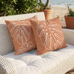 Cojín De Exterior Hoja Tropical Blanca Motivo Siena Naranja Marrón
