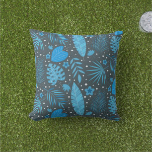 Cojín De Exterior Hojas de Palma Tropical Turquesa Azul 