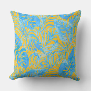 Cojín De Exterior Hojas Tropicales, Amarillo Azul