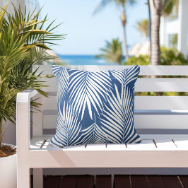 Cojín De Exterior Hojas tropicales de palma blanca y azul