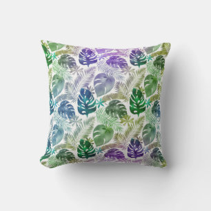 Cojín De Exterior Hojas Tropicales Purpura Turquesa Verde Blanco