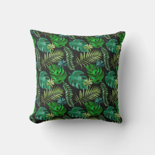 Cojín De Exterior Hojas Tropicales Verde Negro Irisado Brillante